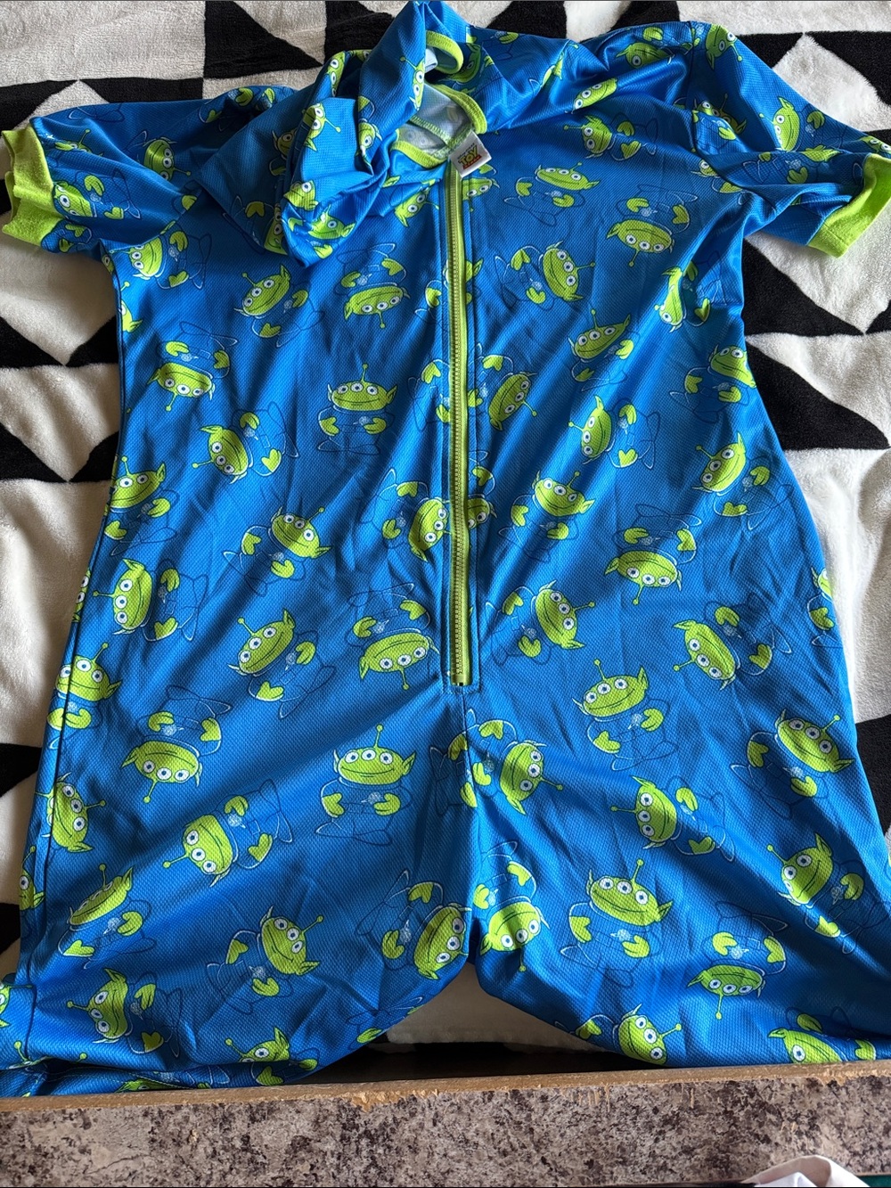 MENS Toy Story Onesie- Hooded Alien Print with Front Zip Shorts